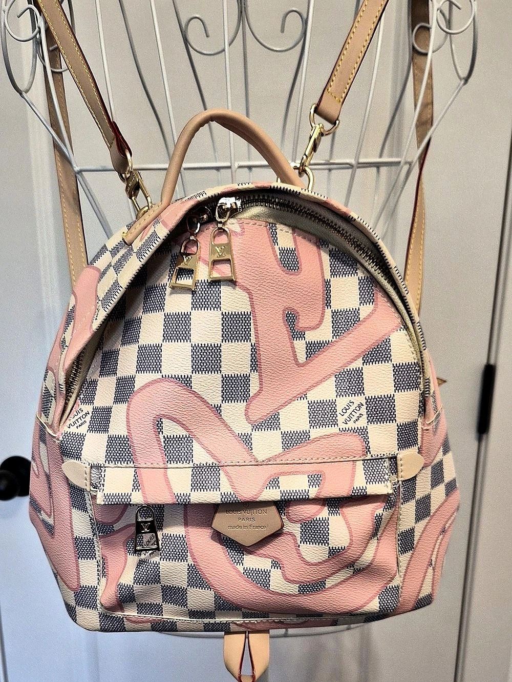 Faux Palm Springs Mini Backpack in Pink & White